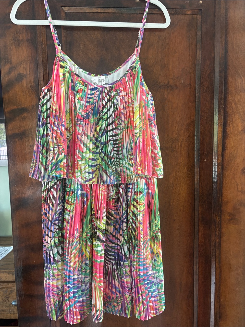 Parker Multi-Color Tropical Pleated Mini Dress